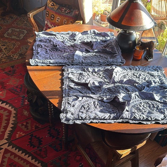 2 Anthropologie ‘Rivulets’ Ruffle Standard Pillow Shams in a dark Medallion Blue - Picture 11 of 16